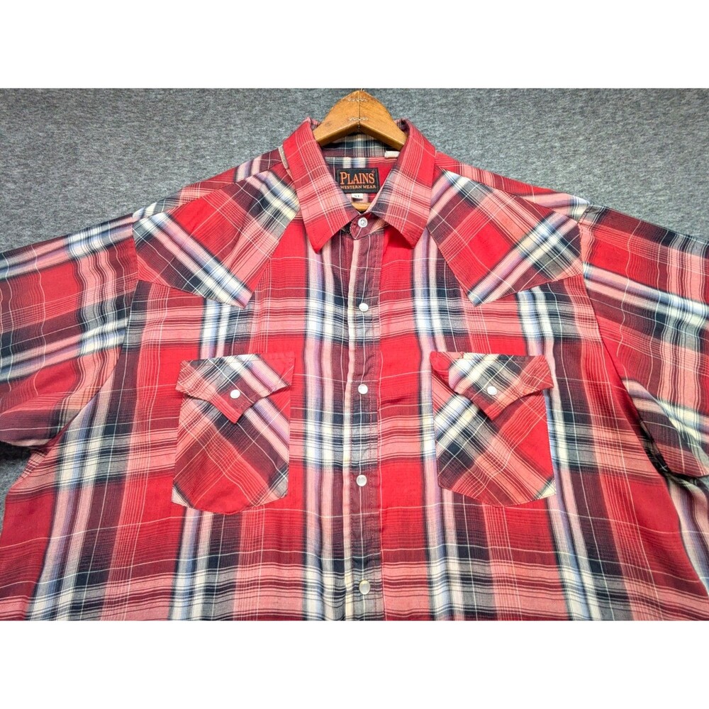 Plains Western Wear XL Red Plaid Pearl Snap Short Sleeve Western Shirt